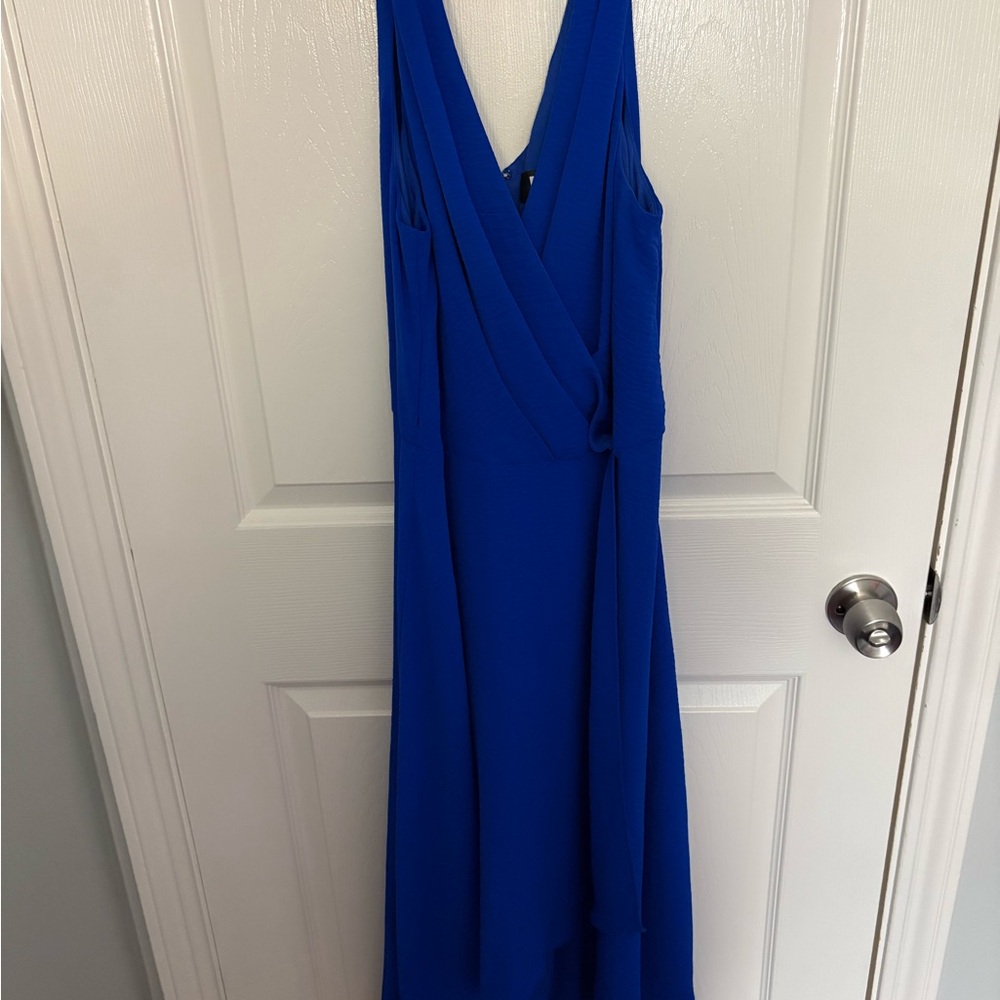 DKNY Cobalt Blue Sleeveless Wrap Maxi Dress